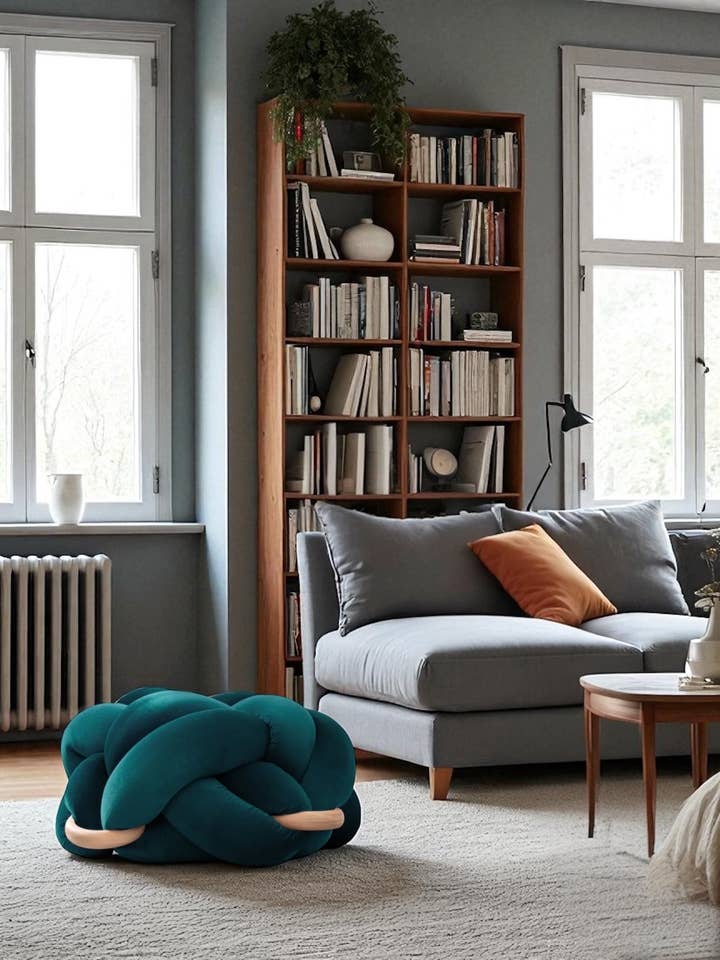 (L) Bensinknut Ottomanen för wholesale av Knots Studio