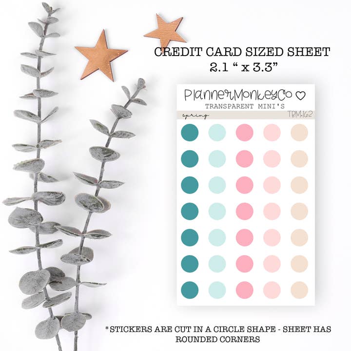 TBM.162 | Mini feuille d'autocollants à pois "Printemps" (Transparent) pour la vente par Plannermonkeyco