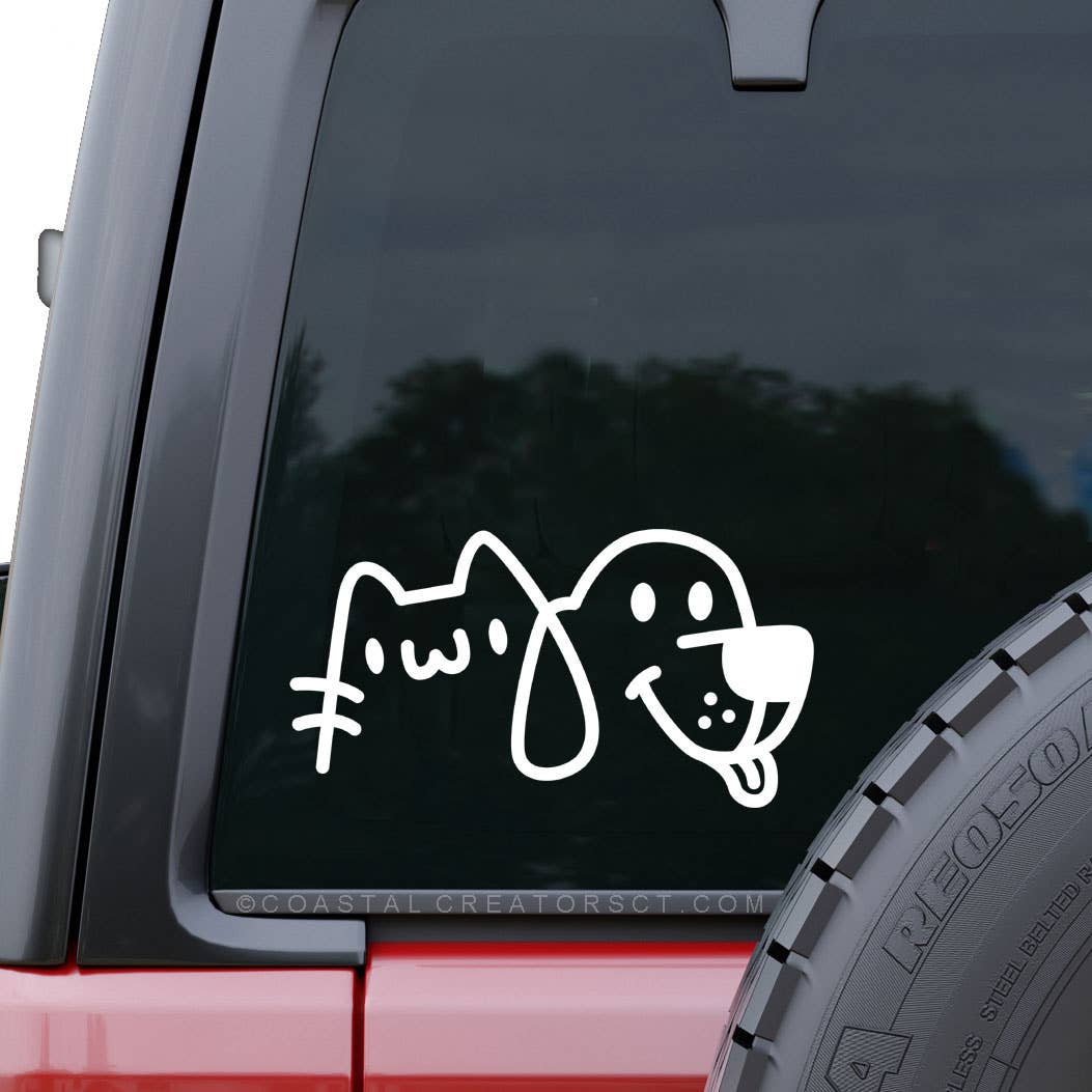 Coastal Creators of Connecticut - Wholesale Sticker - Cat and Dog Outline White Vinyl Car Window Decal (Packaged)0