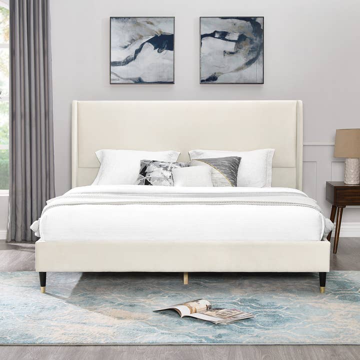 39F Inc. - Wholesale Bed - Velvet Wingback Platform Bed for Bedroom, Boutique Hotels1