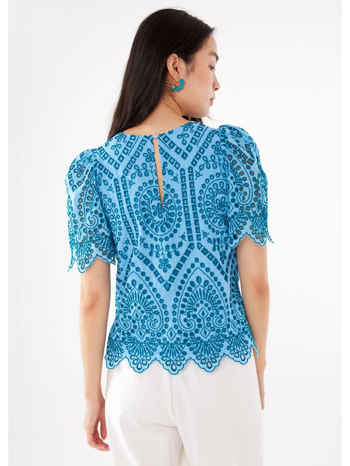 Abbey Glass - Wholesale Blouse - Women's - Marty Top Sky Blue Square Eyelet