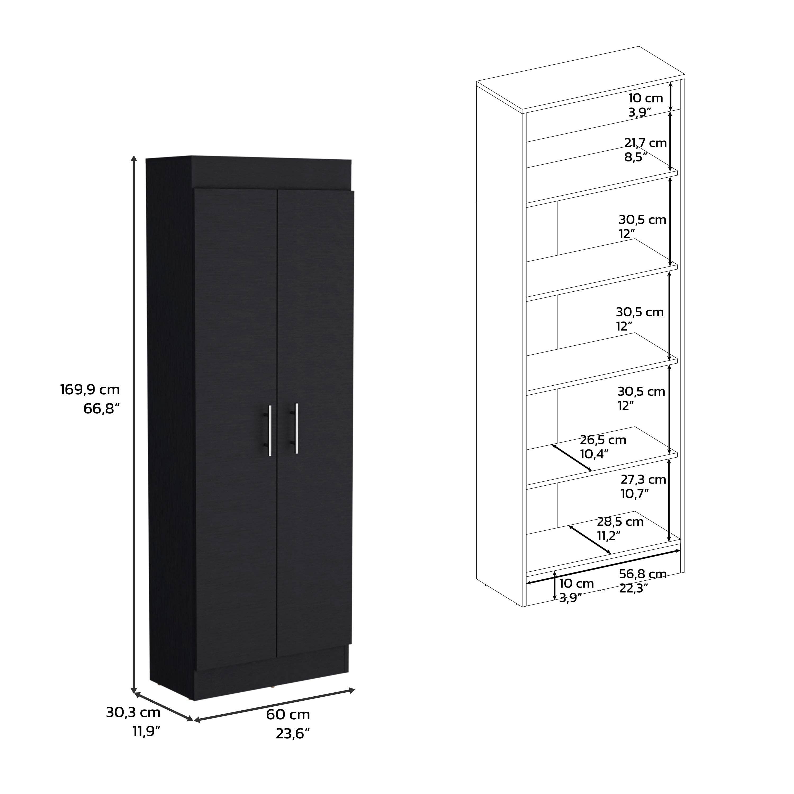 Black Nepal cupboard in melamine with 2 doors and 4 shelves for wholesale on Faire2