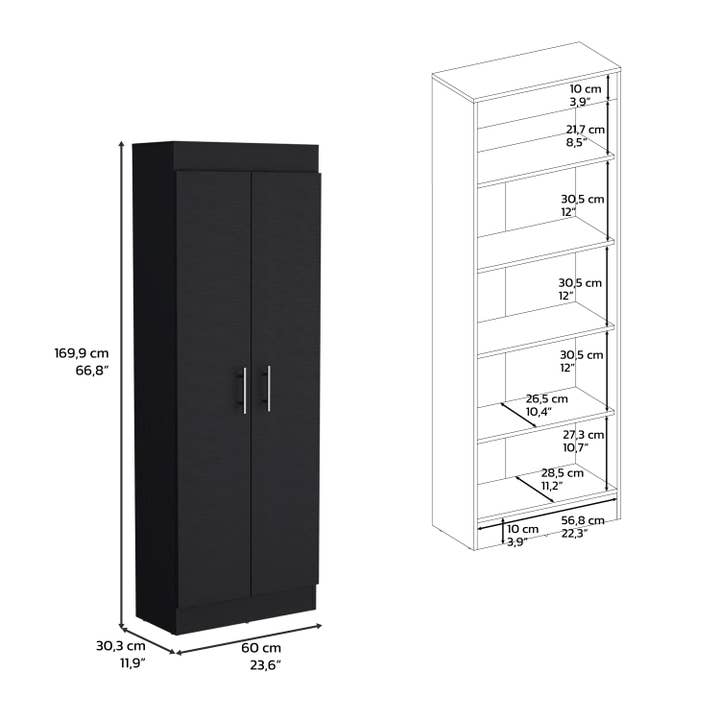 Black Nepal cupboard in melamine with 2 doors and 4 shelves for wholesale on Faire2