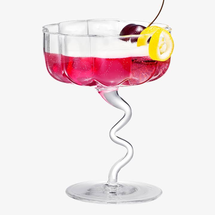 The Wine Savant / Khen Glassware - Wholesale Cocktail/Liquor Glass - Colorful Wiggly Spiral Cocktail Coupe Glass