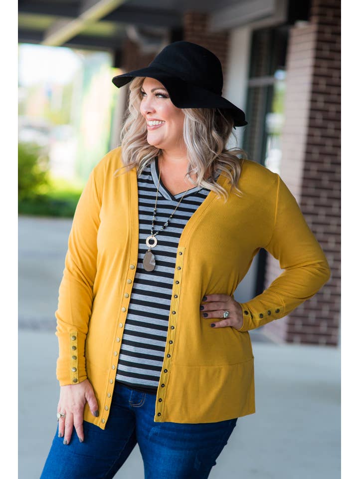 Vivette Apparel – wholesale Cardigan – Women’s – Snap Cardigan - Goldenrod/Mustard