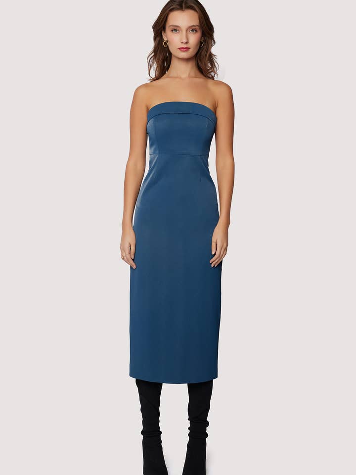 Isola Midi Dress - Fall Cotton Blend Off The Shoulder Teal for wholesale by Lost + Wander