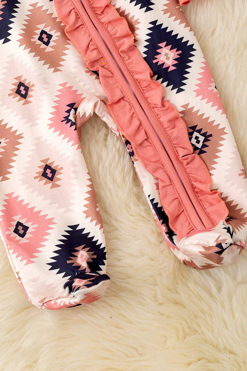 Kids Charm Online - Wholesale Jumpsuit - Baby - Pink aztec printed baby bodysuit w ruffle trim. RPG53246 SOL2