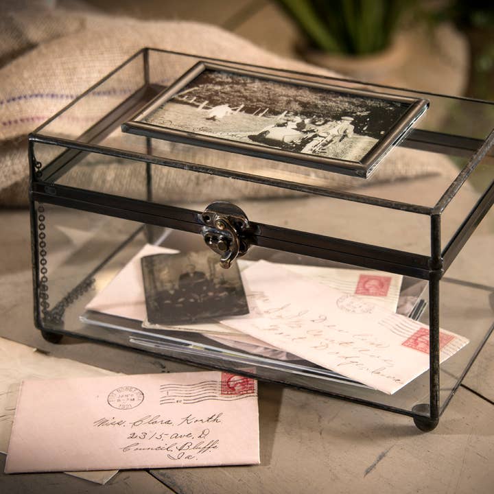 J Devlin Glass Art & Bert Anderson Collection - Wholesale Decorative Box - Large Glass Box Photo Display Case Keepsake Memory Box 603