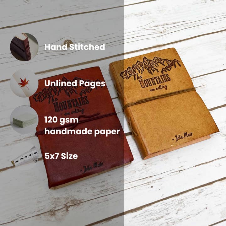 Soothi | Containers Of Creativity - Vente Journal intime - Journal en cuir avec citation de John Muir - "Les montagnes m'appellent" Journal d'aventure10