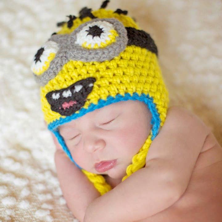 Yellow Robot Crocheted Handmade Heirloom Cute Baby Gift Hat for wholesale by The Daisy Baby LLC