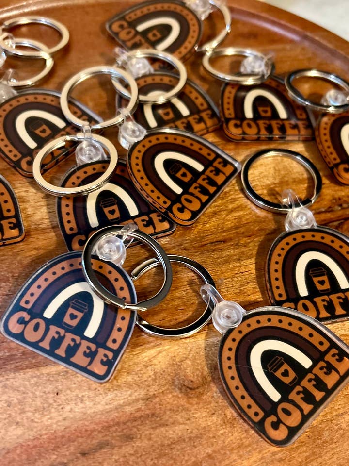 Coffee rainbow keychain • black for wholesale by Axle Rose Co