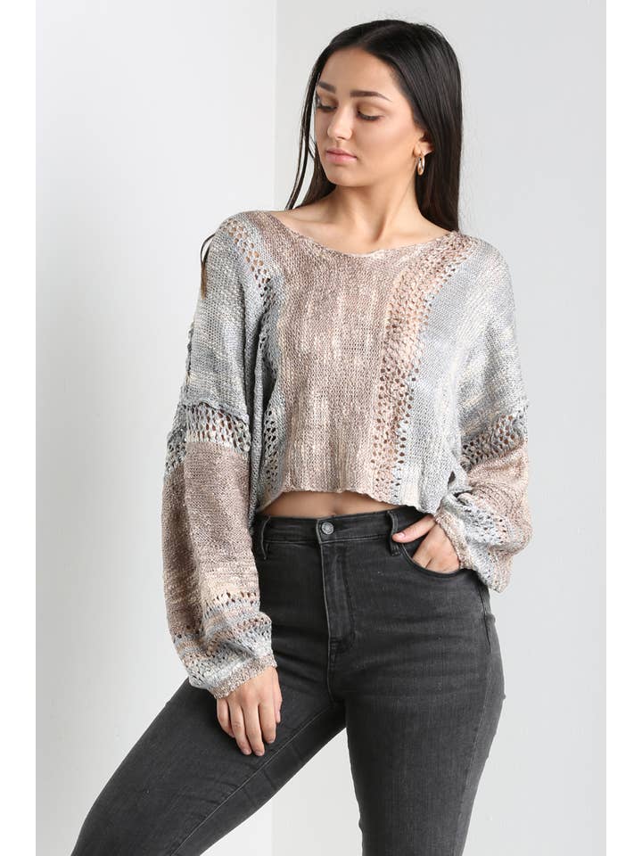 ANGIE - Vendita all'ingrosso Maglione tricot - Donna - Maglione leggero crop con scollo a V dallo stile beachy23