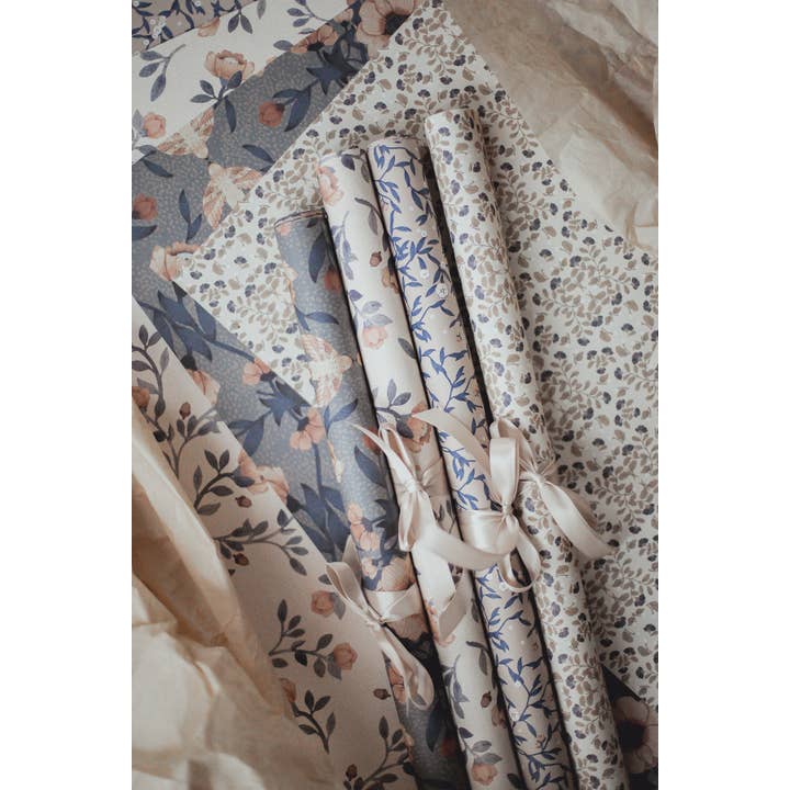 Mrs Mighetto - Wholesale Flat Wrap - Wrapping & Craft Paper 4-pack Blue Florals