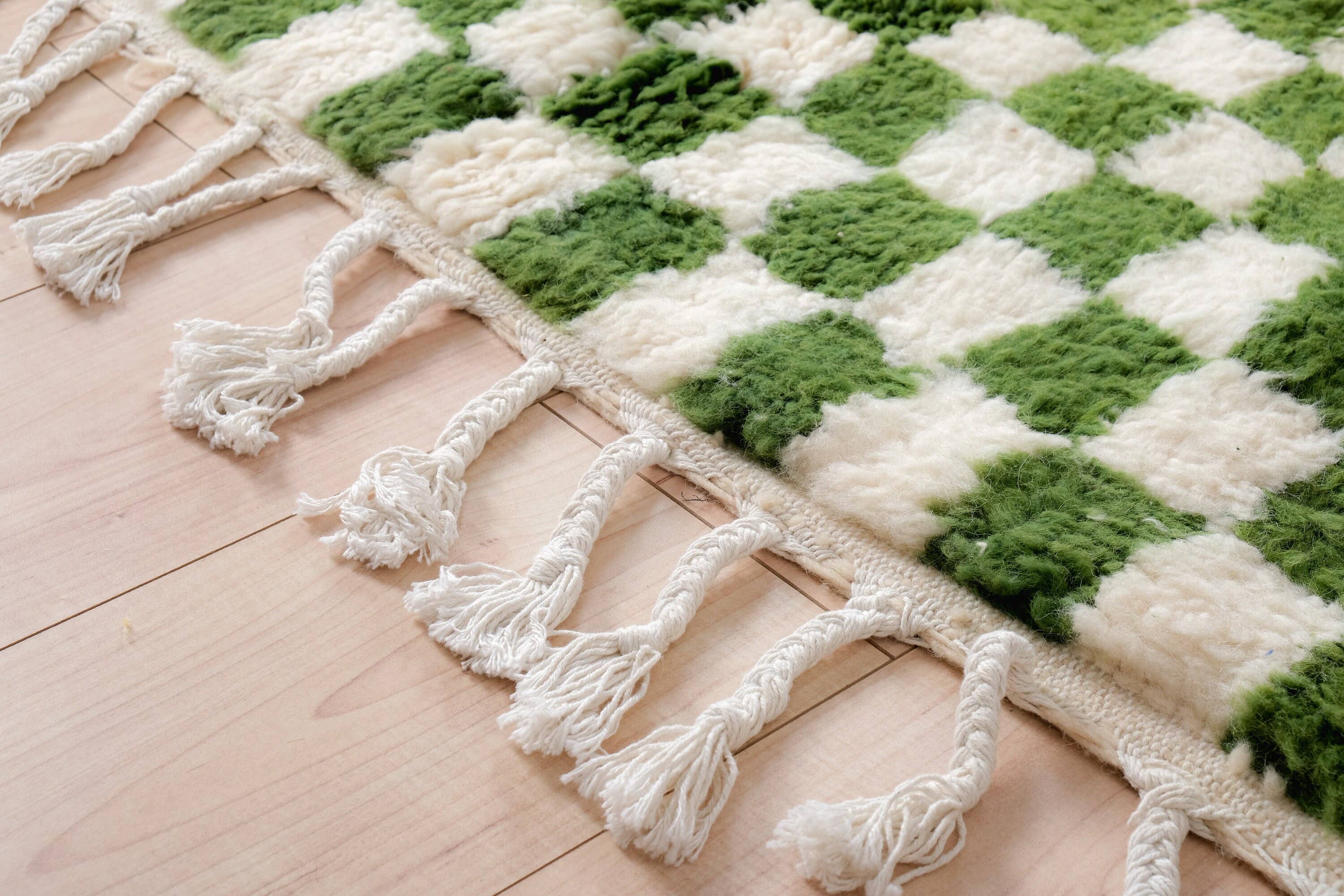 Moroccan Woven Treasures - Wholesale Area Rug - Green Checkered rug, Green Shag rug, Large Checkered rug7