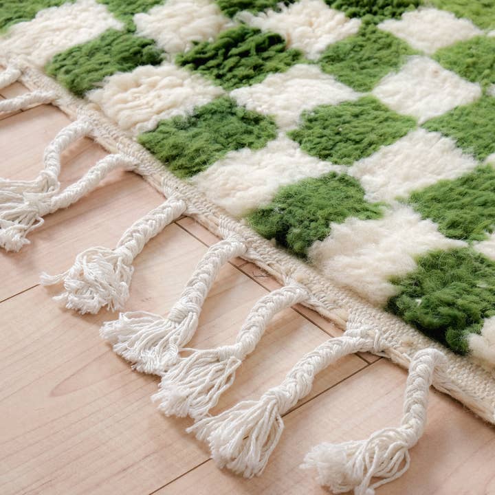 Moroccan Woven Treasures - Wholesale Area Rug - Green Checkered rug, Green Shag rug, Large Checkered rug7