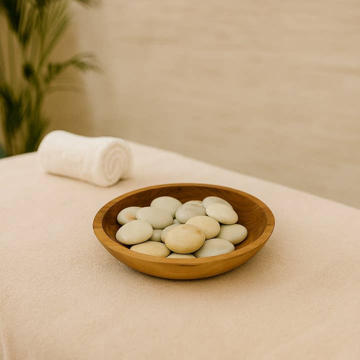 Global Crafts - Wholesale Spiritual Stone/Crystal - Display Set: 30 Polished Soapstone Massage Stones 2 inch Round + Display bowl1