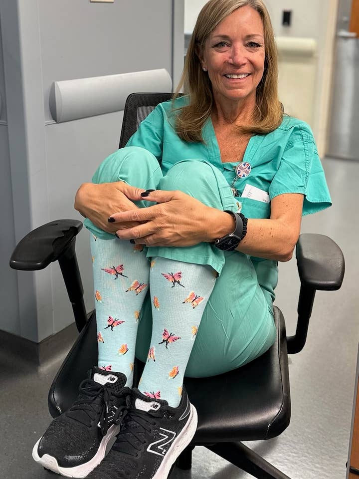 Blue Frost Butterfly Bamboo Compression Socks for wholesale on Faire4