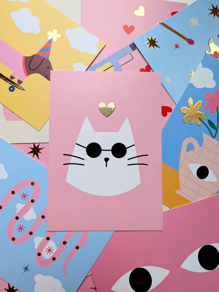 Carte Postale - Chat Du Soleil + enveloppe pour la vente par Tampala Studio