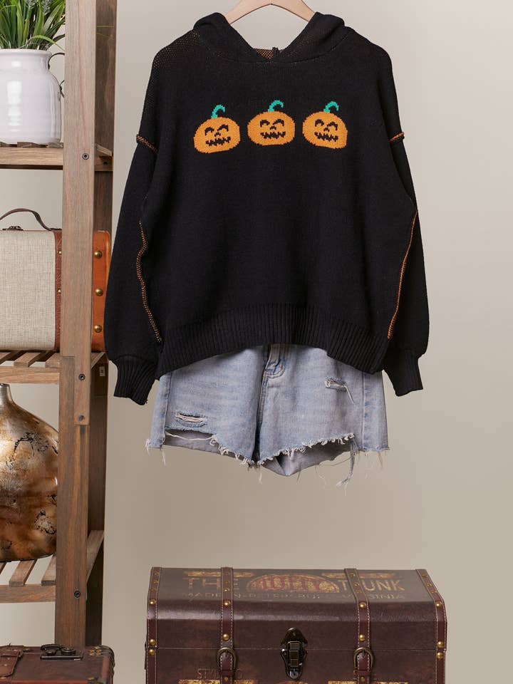 Noir Pull d'Halloween à capuche avec broderie Jaco O en vente sur Faire5