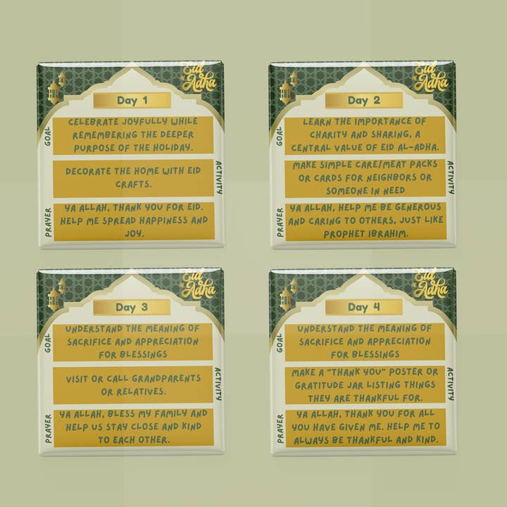 Eid Al-Adha Kids Activity Magnet Set – 4-Day Goals, Activities & Prayers for wholesale by Embey Custom Designs