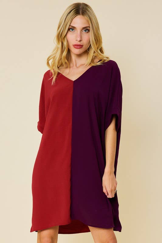 Peace Love Line - Vendita all'ingrosso Vestito - Donna - MINI ABITO CON SCOLLO A V COLOR BLOCK11