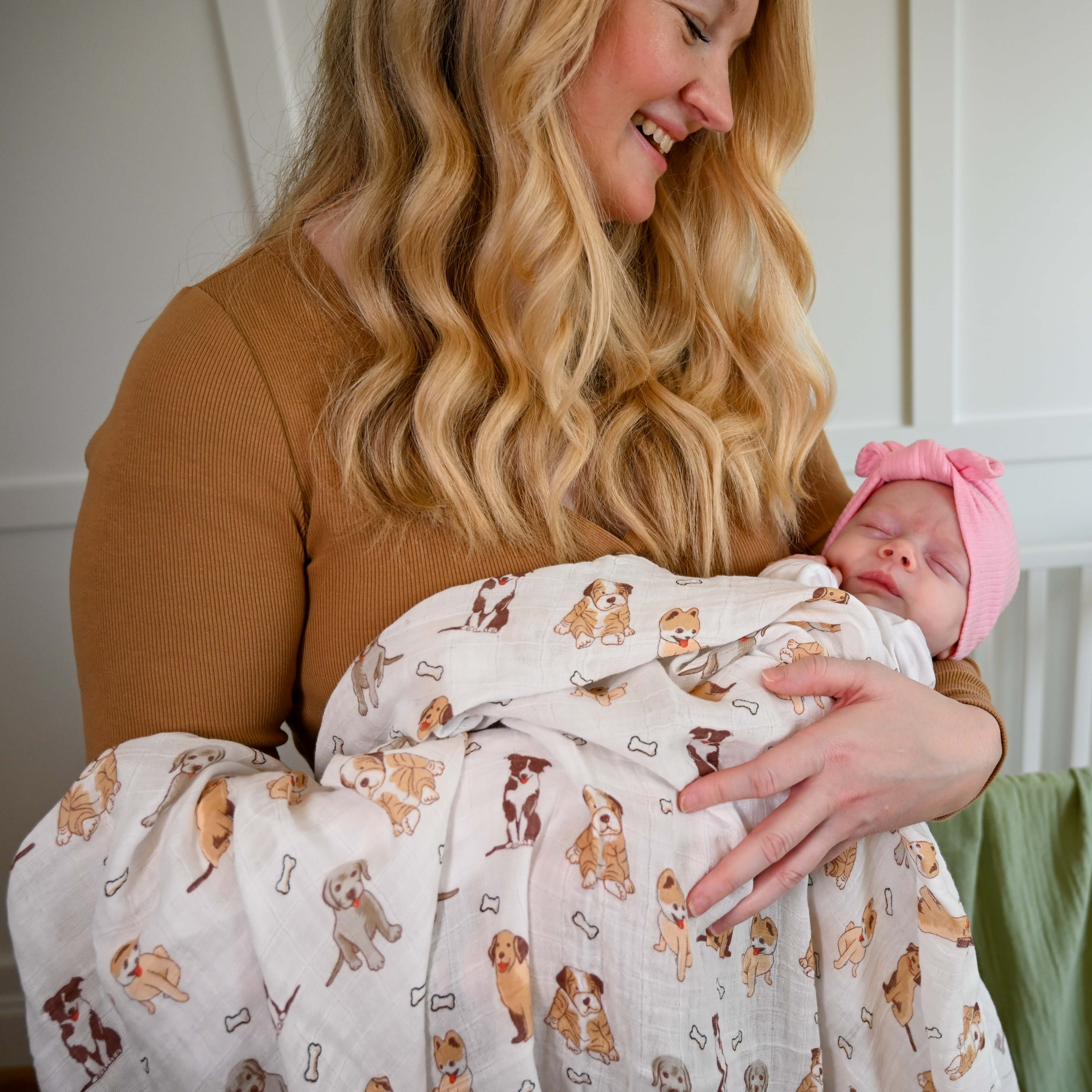 LollyBanks - Wholesale Swaddle - Baby - Woof Woof Baby Muslin Swaddle Blanket2