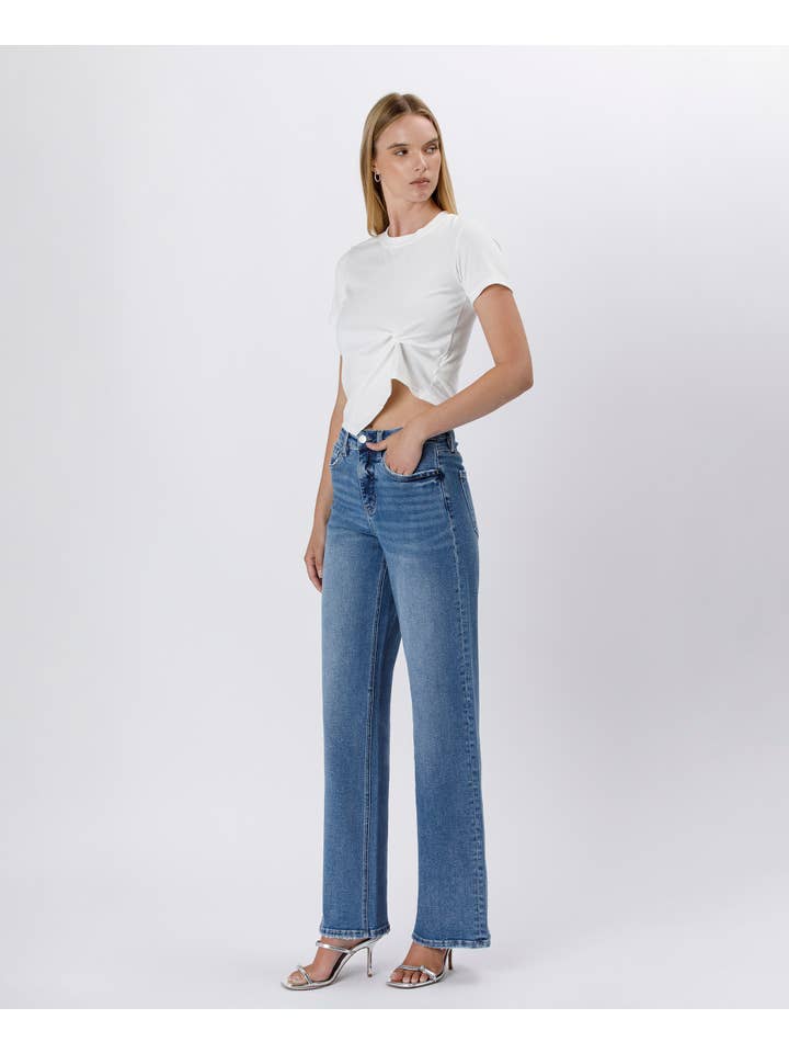 SUPREME TUMMY CONTROL SUPER HIGH RISE BAGGY WIDE JEANS LV1574 for wholesale on Faire7