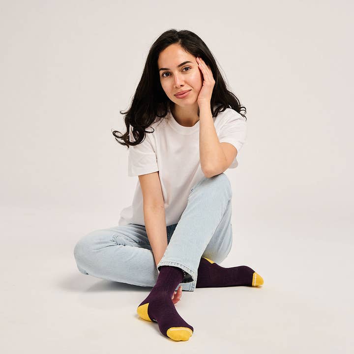 Recycled Dark Purple Crew Socks for wholesale by Teddy Locks