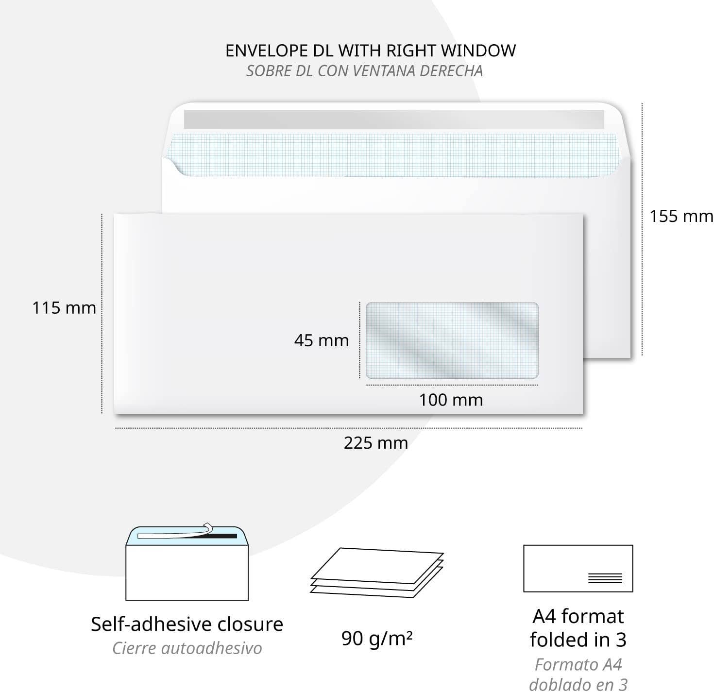 MEDEL OFFICE - Wholesale Envelopes - White Window Envelopes 225x115mm Self-Adhesive Closure 50pcs1