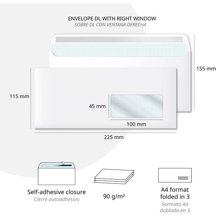 MEDEL OFFICE - Wholesale Envelopes - White Window Envelopes 225x115mm Self-Adhesive Closure 50pcs1