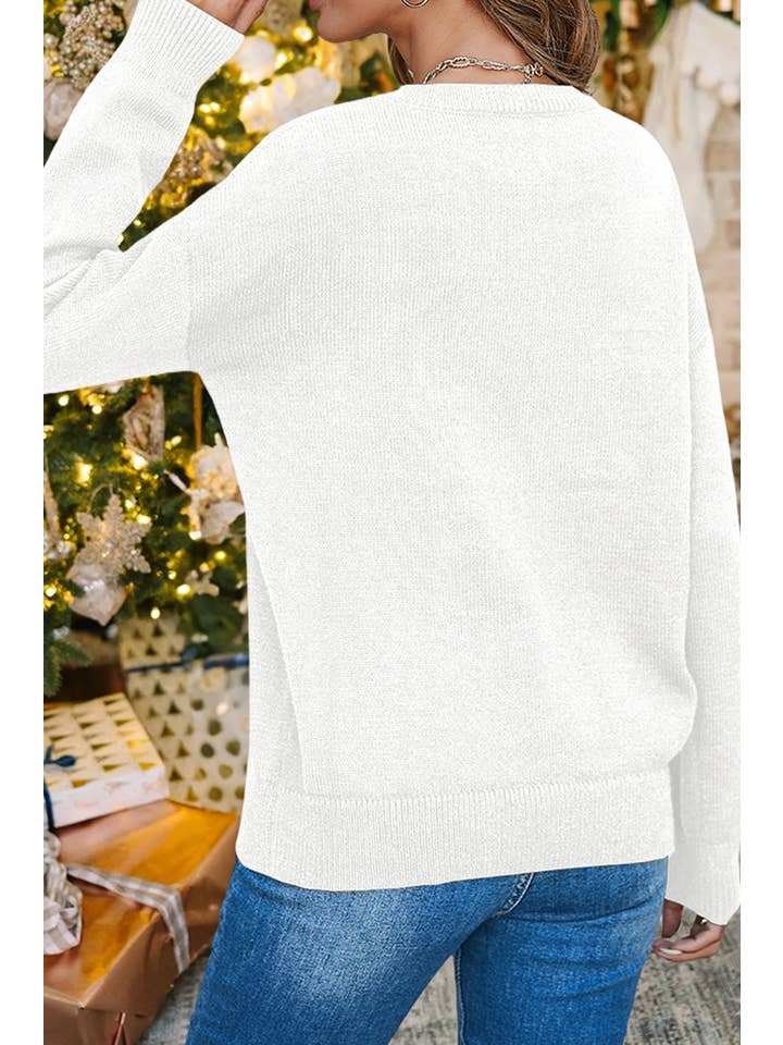 White LDC Fall Clothing Merry & Bright Round Neck Casual Sweater for wholesale on Faire