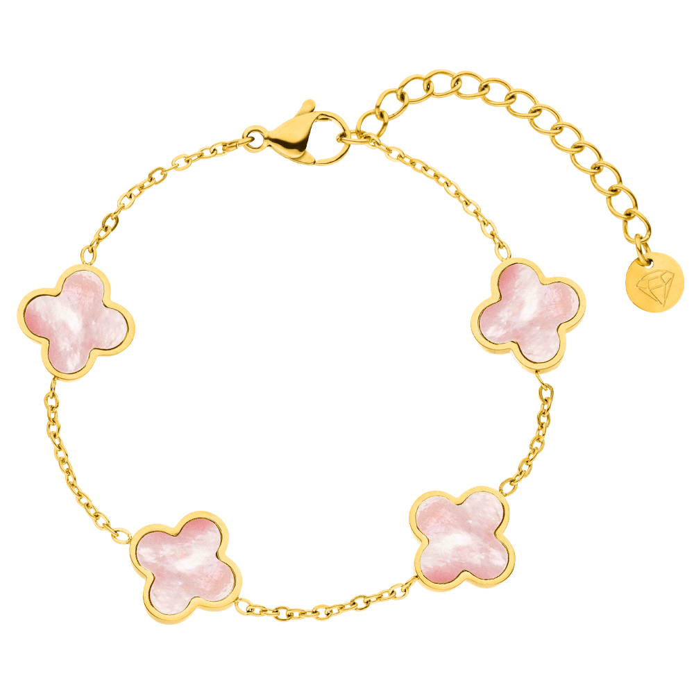 Schmuckgroßhandel - Wholesale Bedelarmbandje - Roze Parelmoer Klaver Armband | 18K verguld0