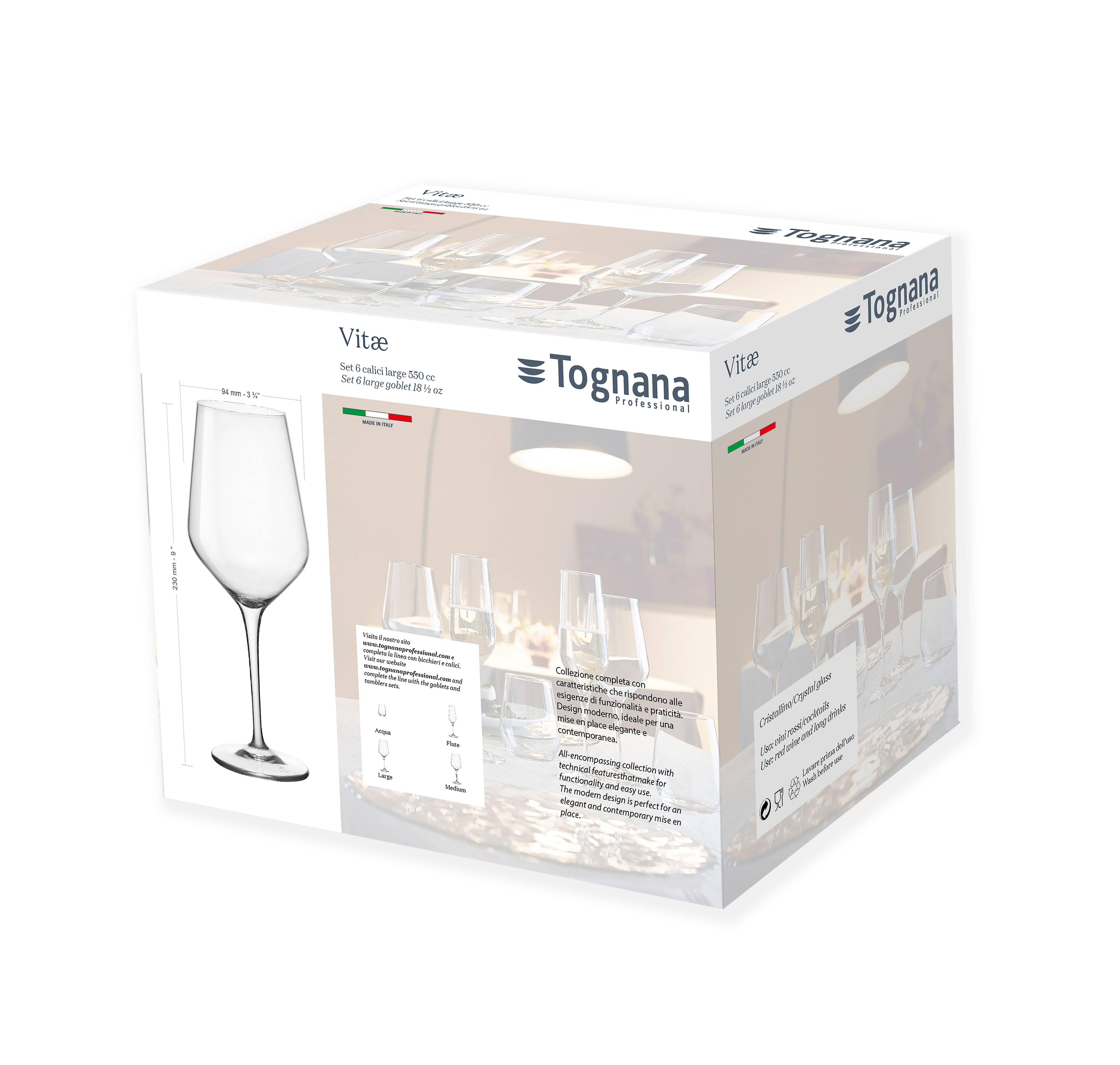Tognana - Wholesale Drinking Glass/Cup - Set of 6 Goblets Large Cc550 Vitae Transparent1
