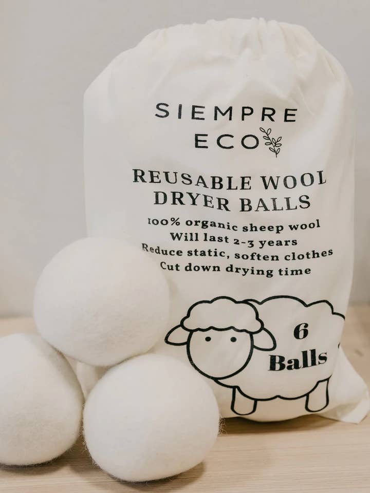 Reusable Wool Dryer Balls (6 pack) for wholesale by Siempre Eco