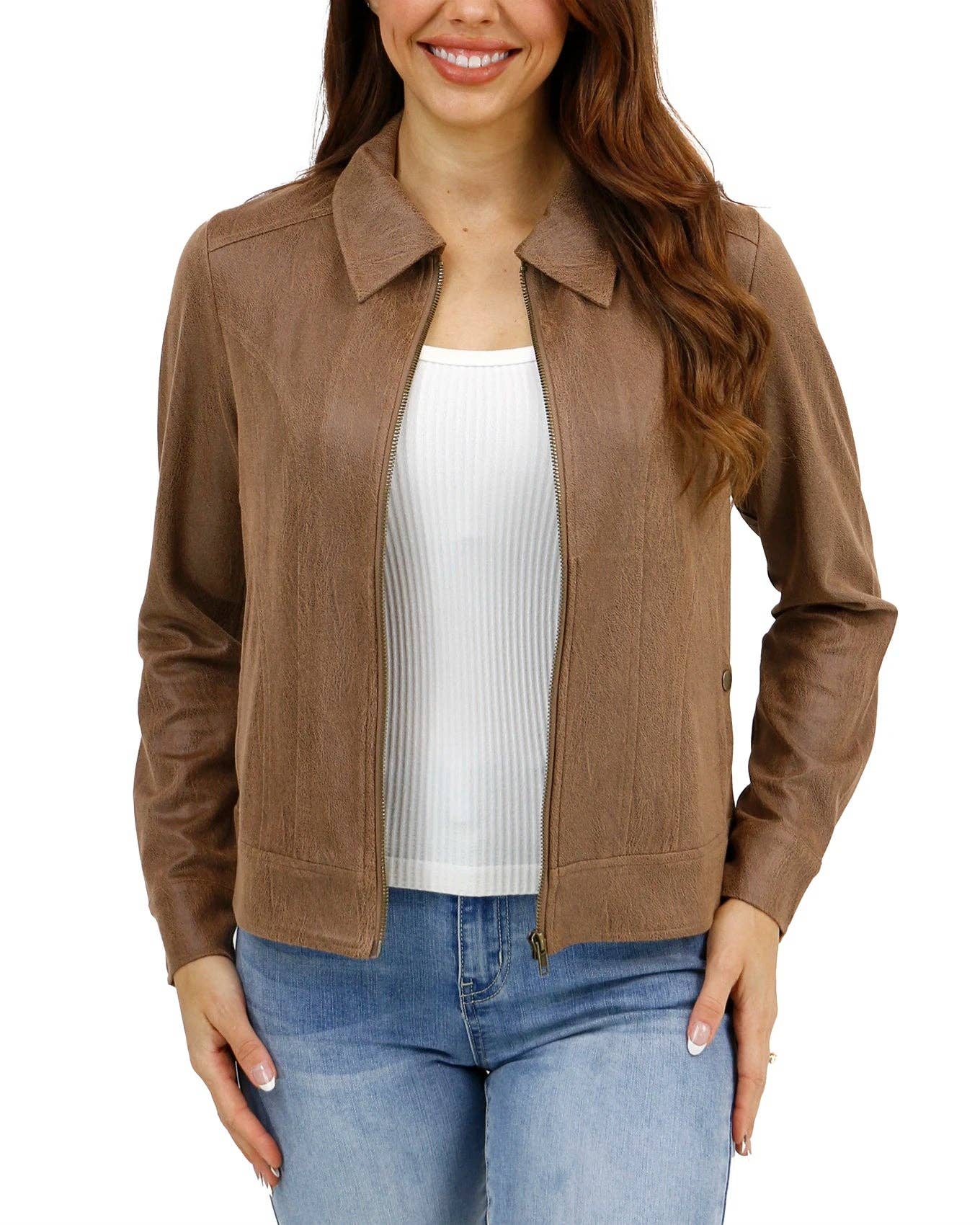 Cafe Lightweight Faux Leather Jacket in Café for wholesale on Faire7