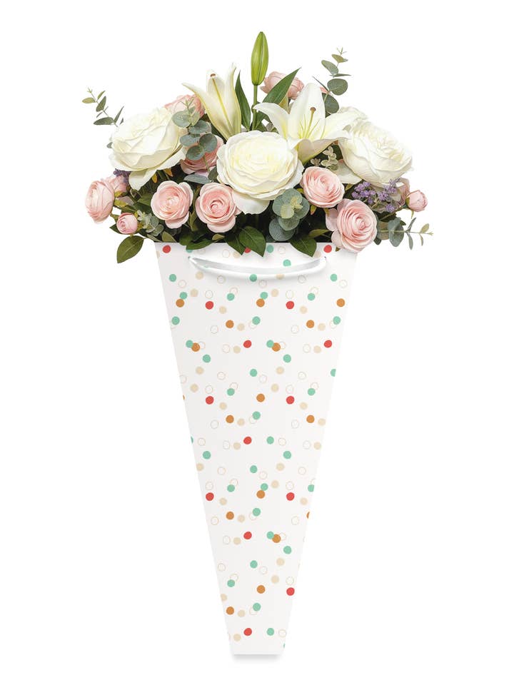 Flower Bouquet Bag - Multi Dots on White for wholesale by DICKENS INC.