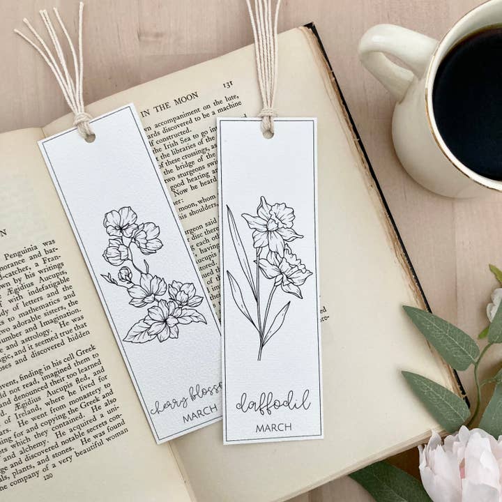 Birth Month Flower Paper Bookmarks with tassel, set of 2 for wholesale by 8 o'clock LINEN CO.