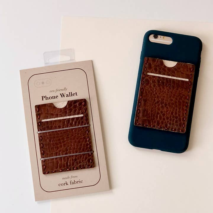 Textured Brown Cork Fabric Phone Wallet for wholesale by Sumsaara