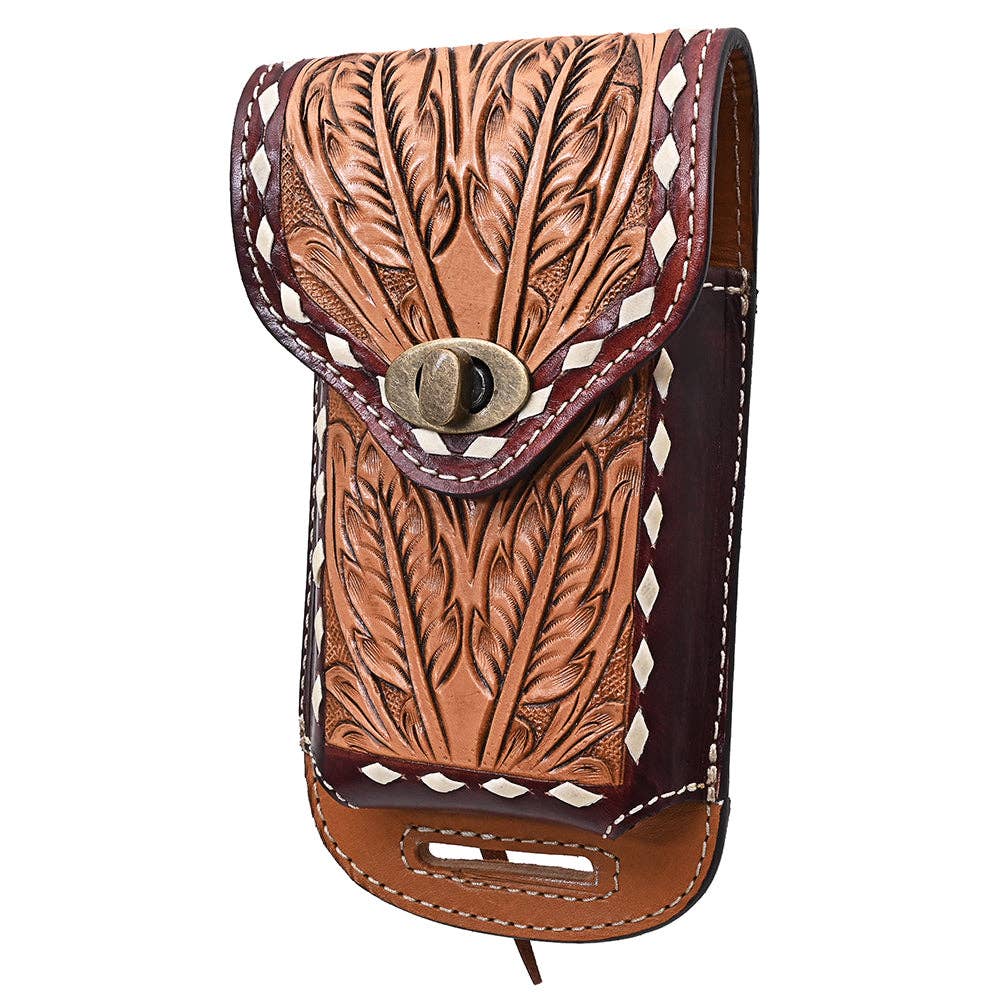 HILASON - Wholesale Phone Wallet - Women's - Hilason Basketweave Floral Cell Phone Case Tan American Leather6