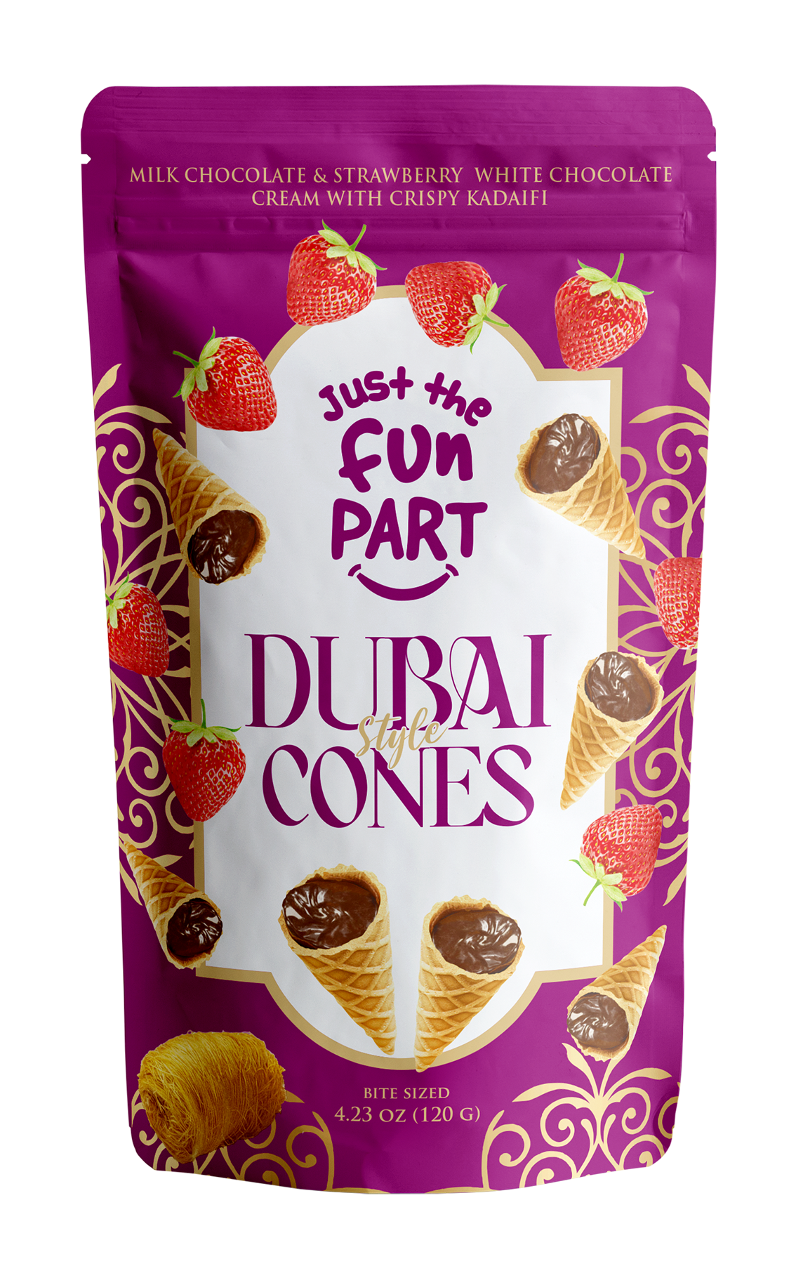 Just the Fun Part - Wholesale Chocolate Covered Sweets - Variety Pack-Dubai Cones Pistachio, Strawb, Peanut, Hazelnut2