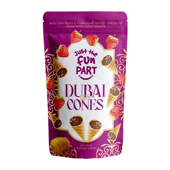 Just the Fun Part - Wholesale Chocolate Covered Sweets - Variety Pack-Dubai Cones Pistachio, Strawb, Peanut, Hazelnut2