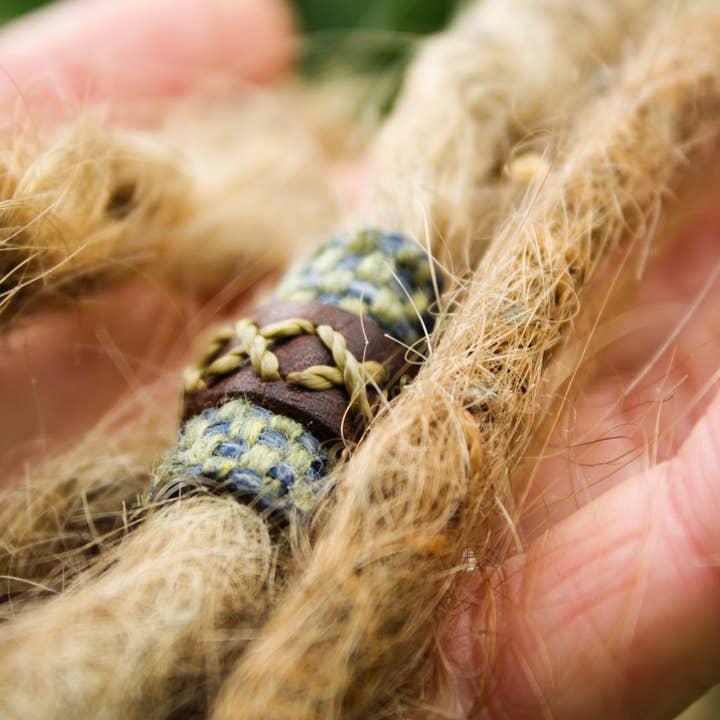 Leather dreadlock bead with fabric » Handmade for wholesale by Nomadu