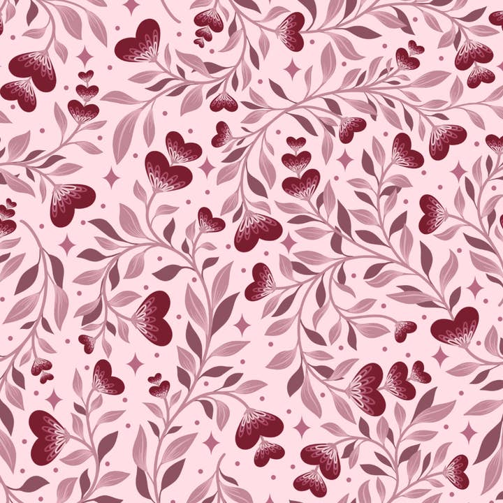 Roxy Lane Design - Wholesale Flat Wrap - Wrapping Paper Sheets - Valentine Vines - Pink1