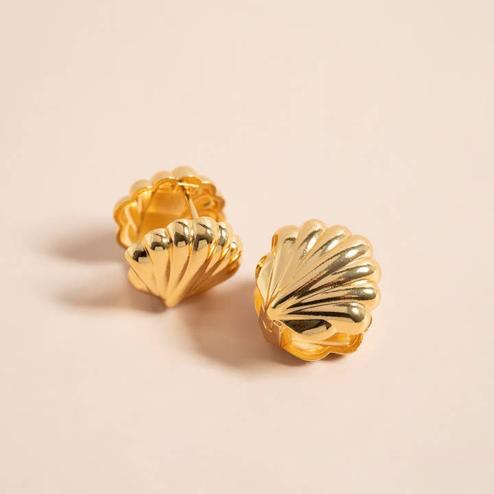 WJW - Wholesale Huggie Earrings - 18K Gold PVD Stainless Steel Shell Huggie Earrings