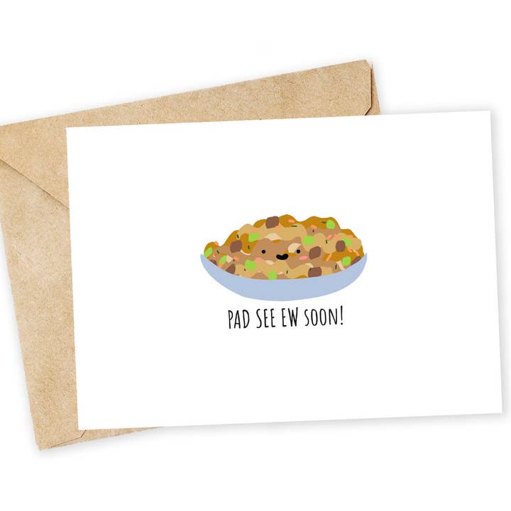 Biglietto di San Valentino per buongustai con Pad See Ew fatto a mano per la vendita all'ingrosso da parte di Chewy Lemon Studio