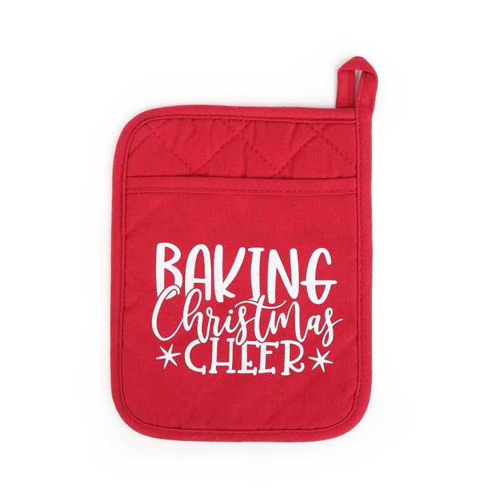 The Spotted Zebras - Wholesale Oven Mitt/Pot Holder - Holiday Pot Holder - Â Red with White Text