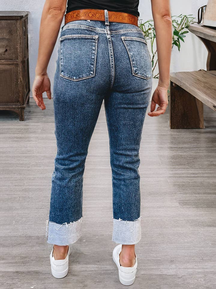 Sail Blue Turn-up Cuffs Distressed Jeans for wholesale on Faire