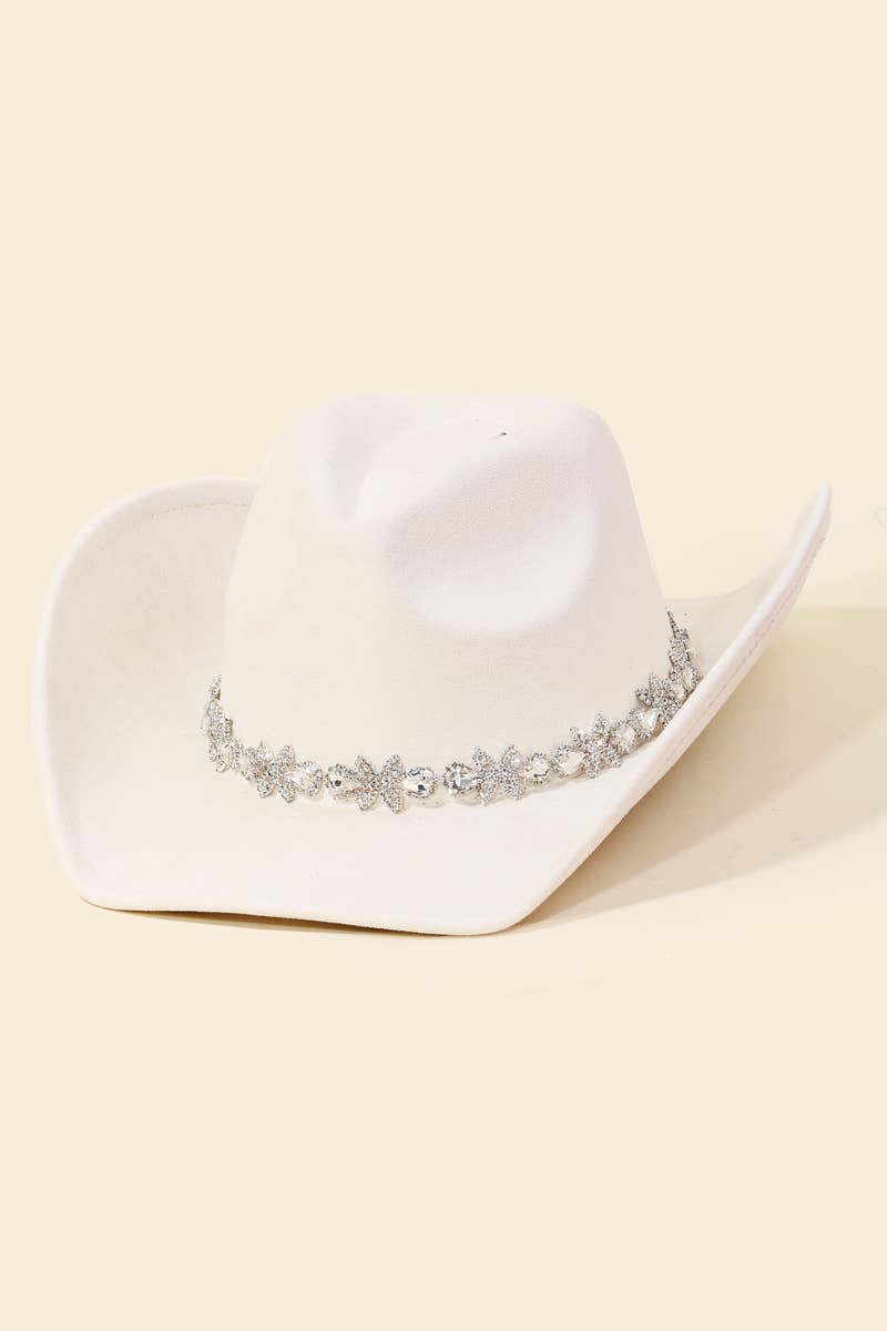 Anarchy Street – Chapéu de cowboy - Mulher por atacado – Chapéu de Cowboy Ocidental com Alça de Flores e Pedras Preciosas1