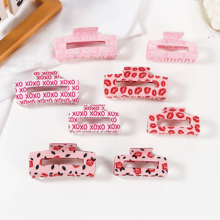 Romantic Valentine's Hair Claw with Rose & Lip Patterns for wholesale by SoapElenGlen