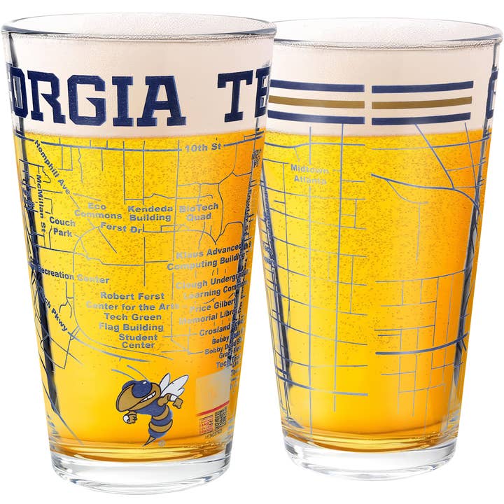 Greenline Goods - Wholesale Beer Glass/Mug - Georgia Tech Pint Glasses - Georgia Tech Buzz Logo & Campus Map Georgia Institute of Technology College Grads and Alumni (Set of 2)0